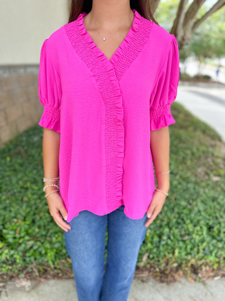 Working Girl Basic Blouse - Hot Pink