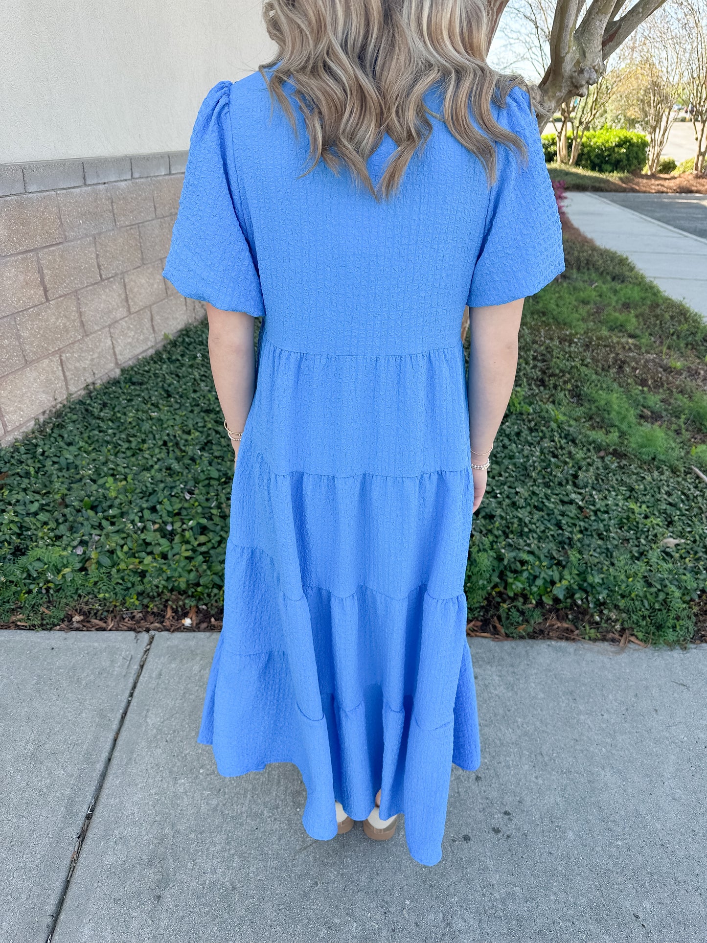 Kinsley Dress - Blue Seersuckers