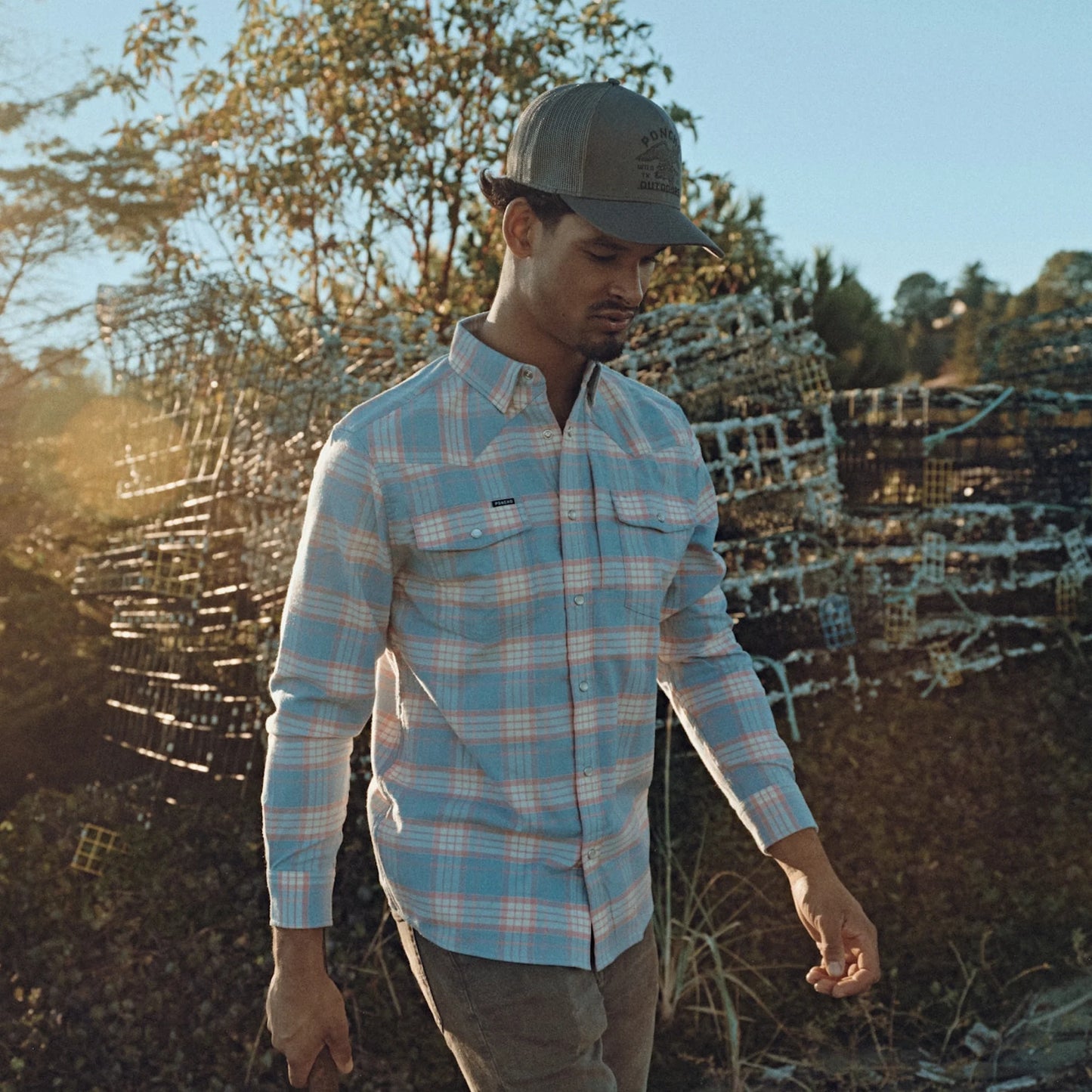 Poncho Men’s “The Pacific City” Regular Performance Flannel - Red & Blue Plaid