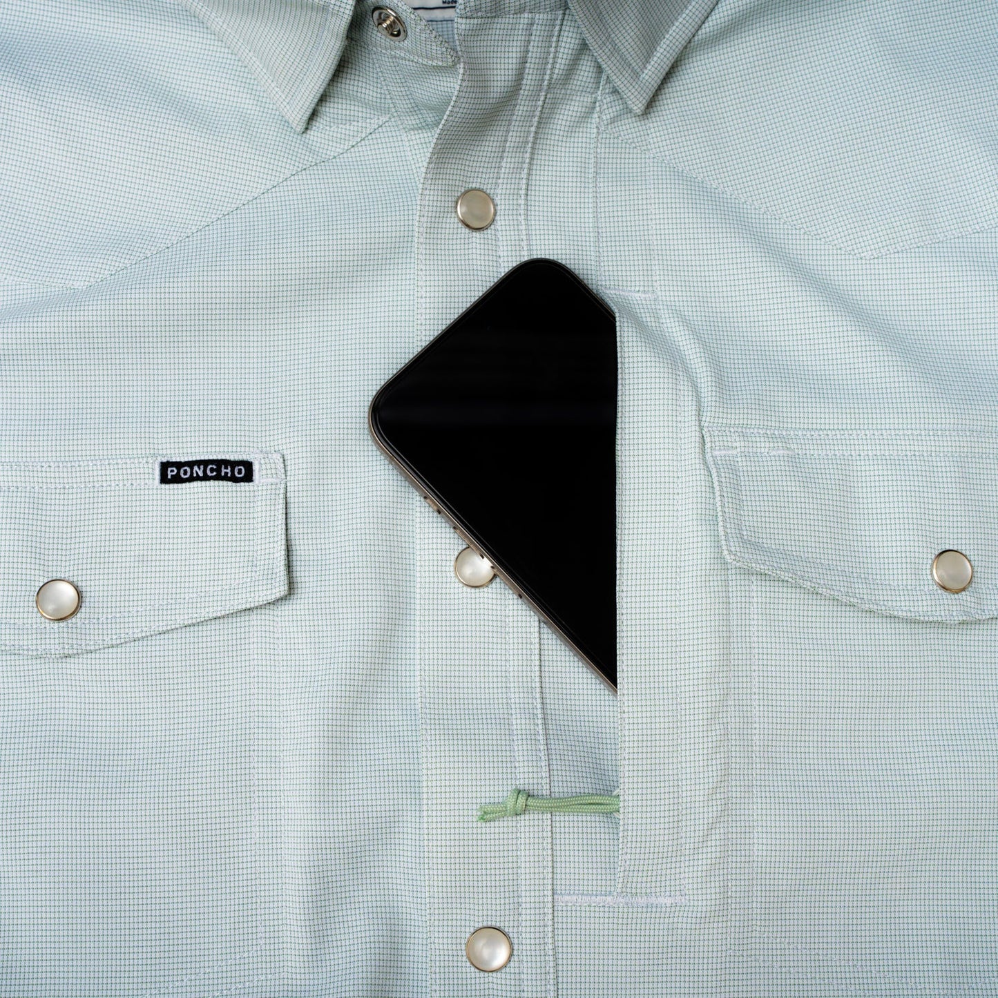 Poncho Men’s “The Evergreen” S/S Regular Shirt - Turf Green Micro-check