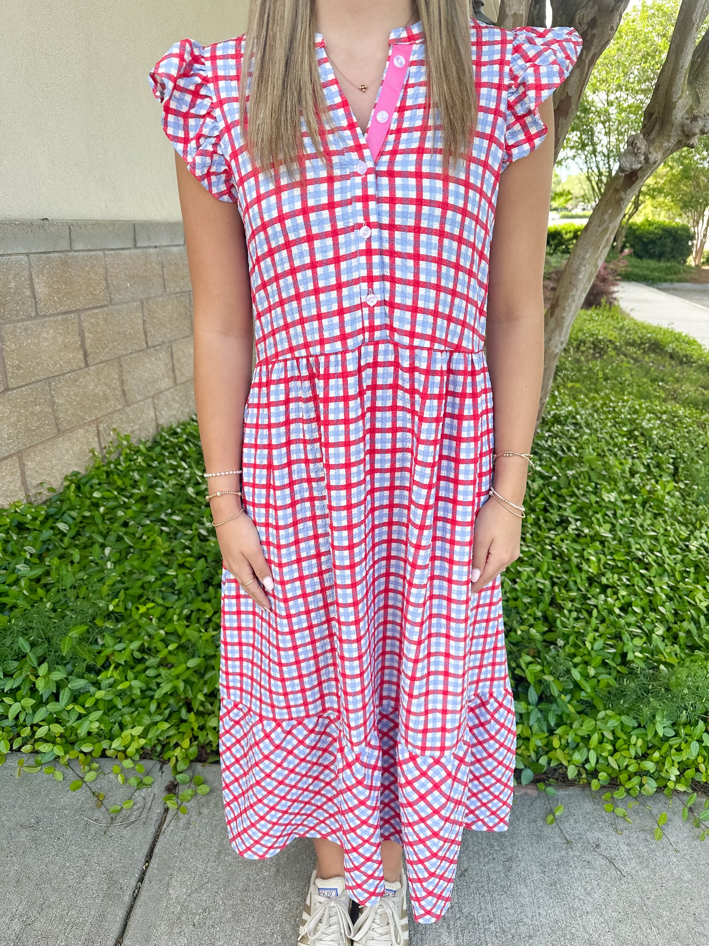 Riley Dress - Gingham Red & Blue