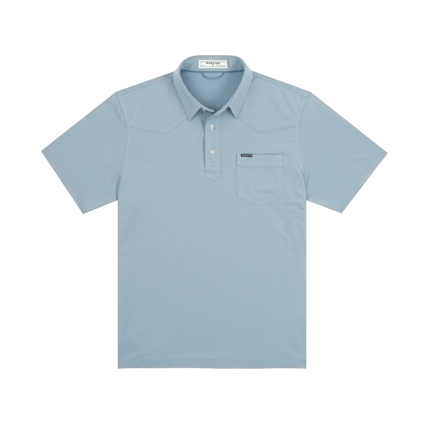 Poncho Men’s “The Wide Open” Regular Performance Polo - Blue & Washed Blue Stripe