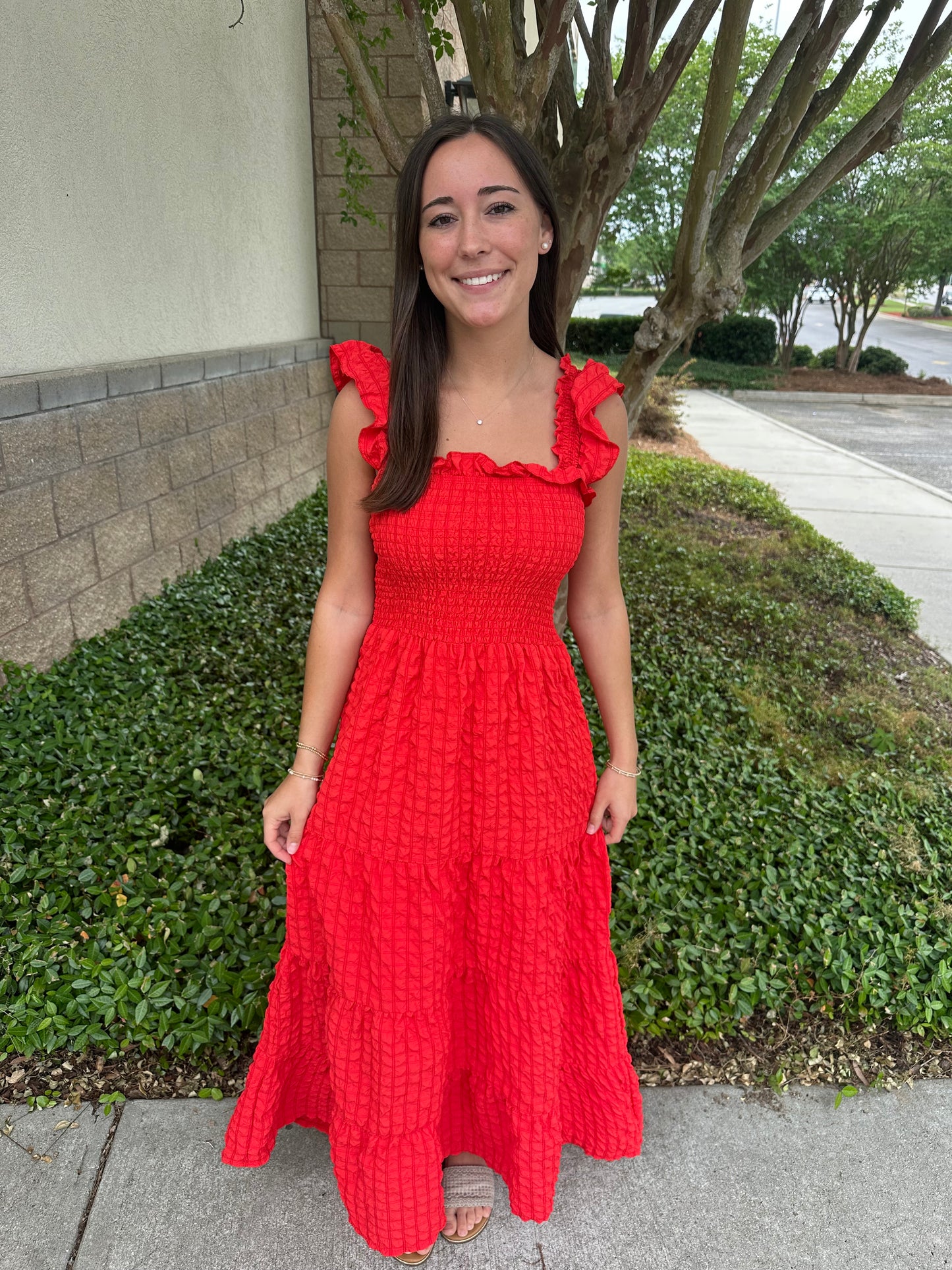 Bianca Tiered Textured Maxi - Red