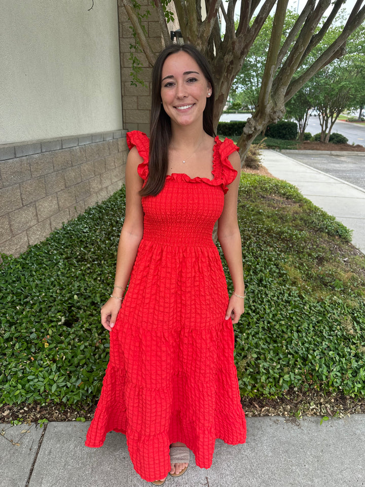 Bianca Tiered Textured Maxi - Red