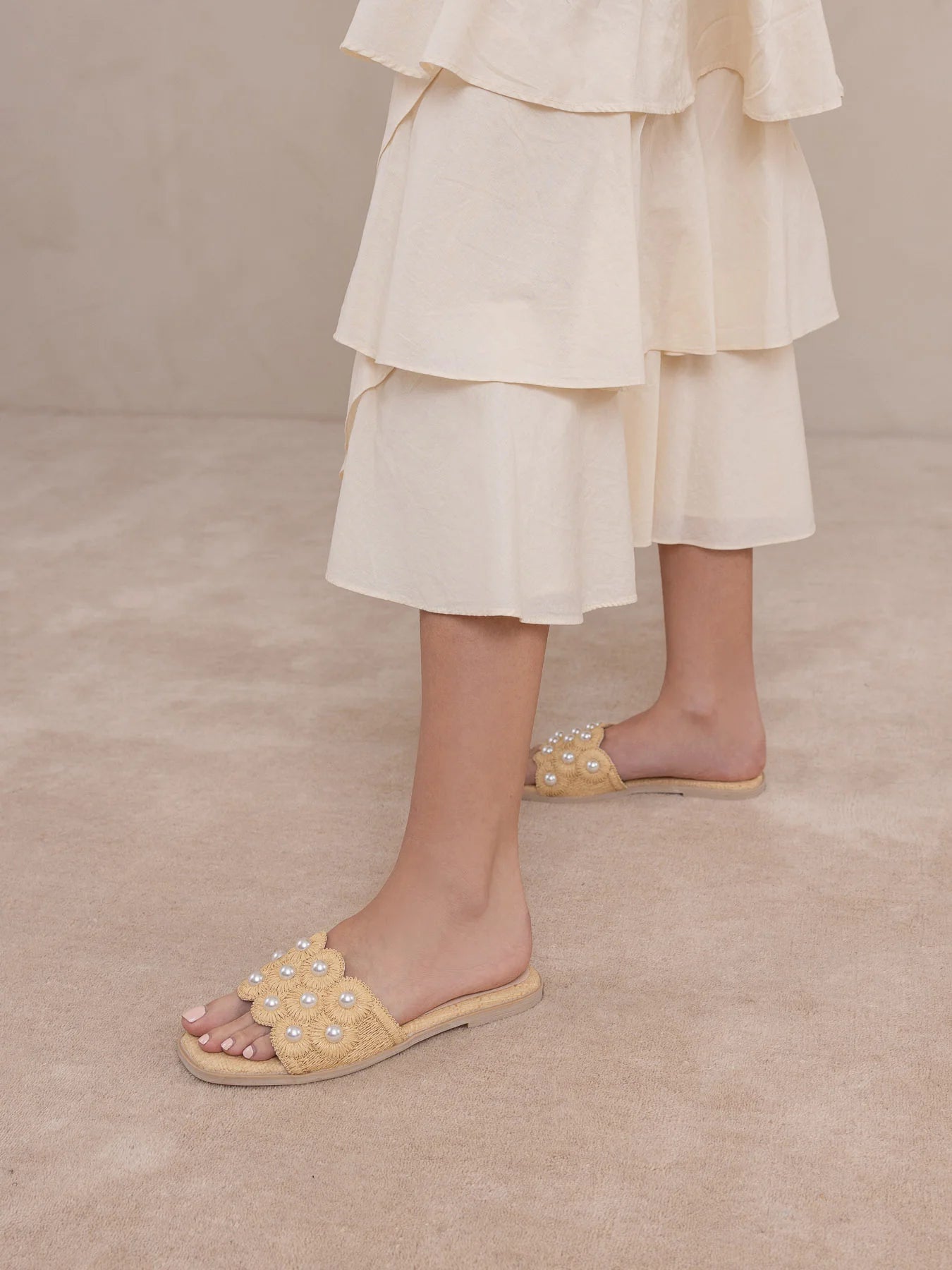 Cathleen Pearl Raffia Sandal - Natural