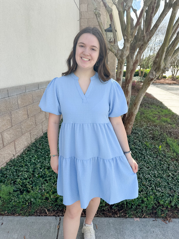 Kinsley Mini Dress - Light Blue Seersucker