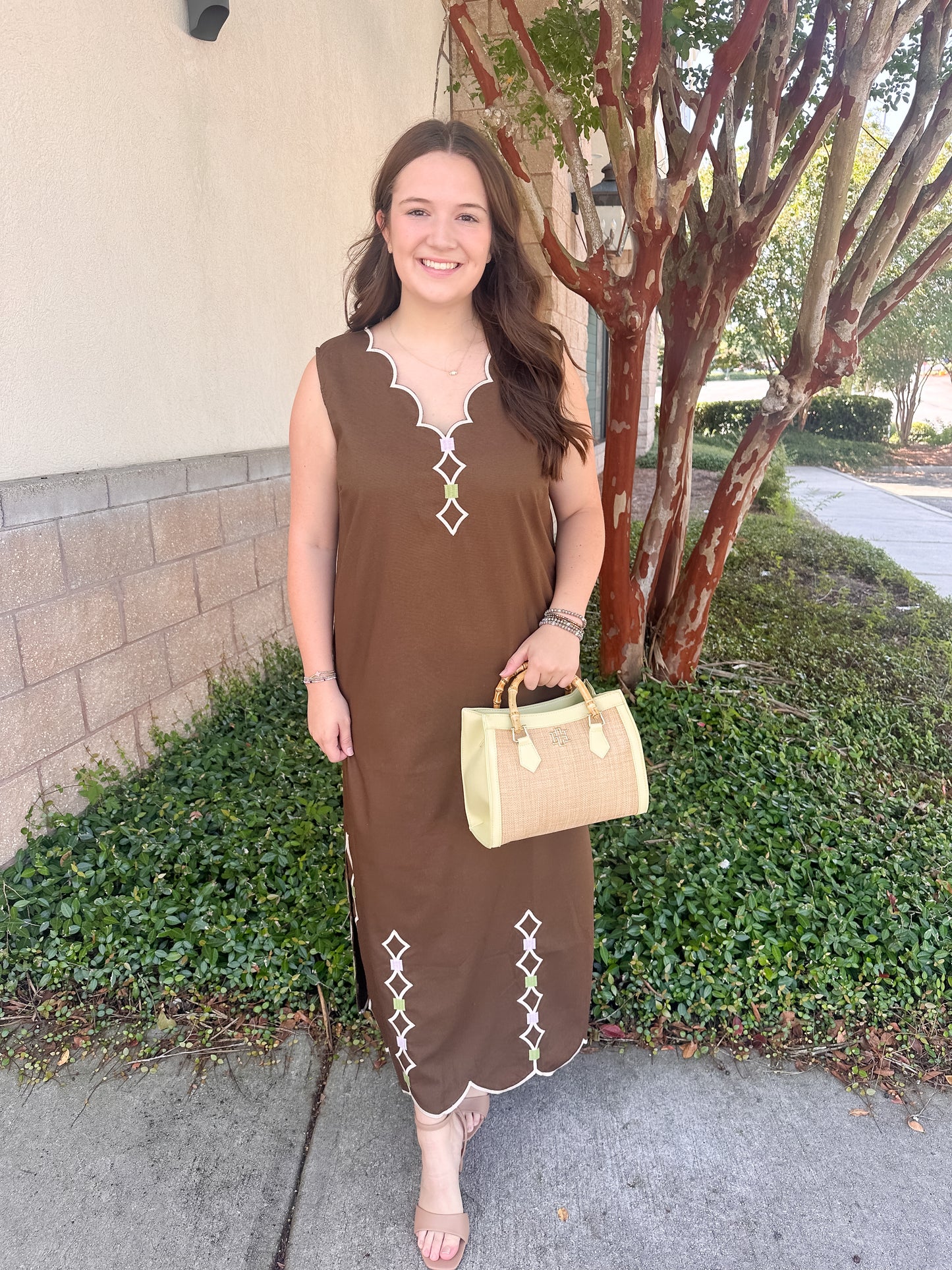 Edna Scallop Dress - Brown