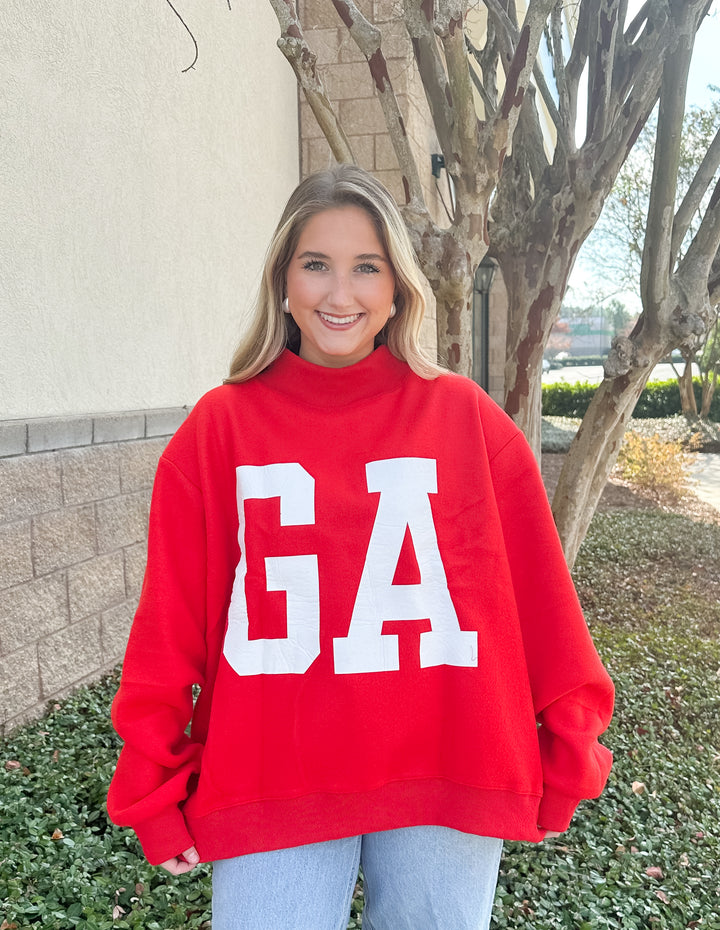 Georgia Reversible Mockneck Sweatshirt - Red