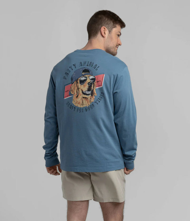 SSCO Men’s Party Animal L/S Pocket T-Shirt - Nautical Blue