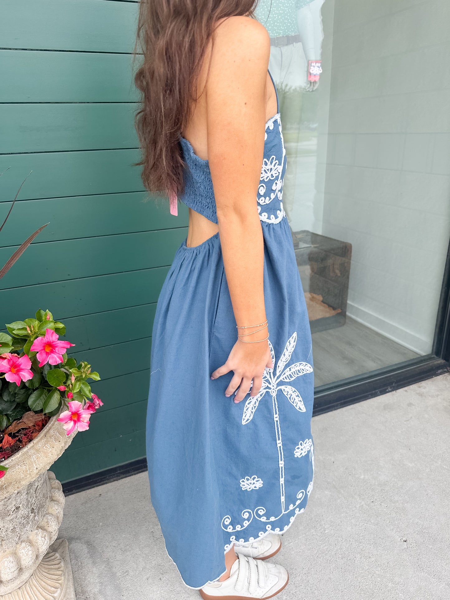 Fran Embroidered Dress - Navy