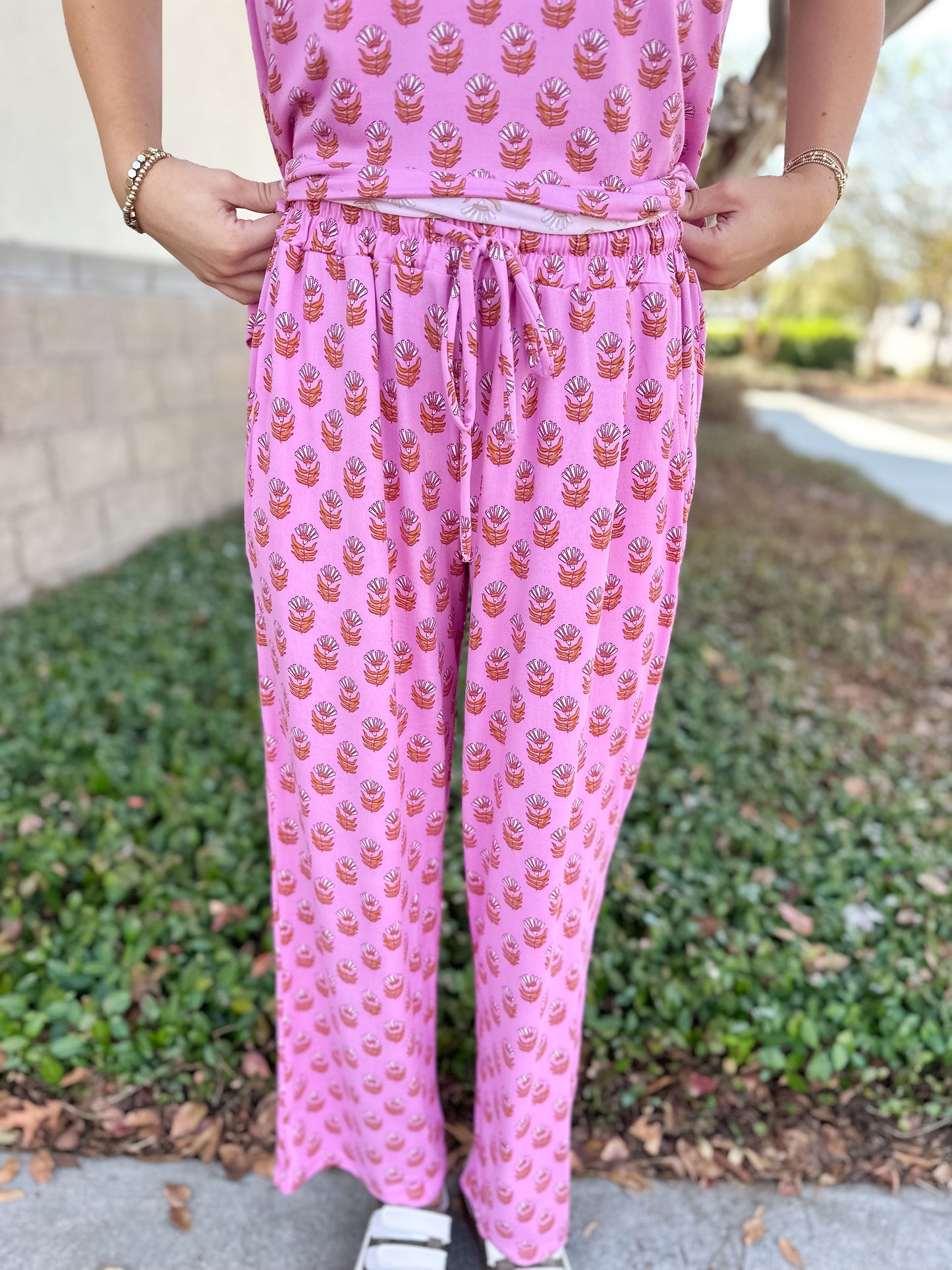 Alli Floral Fouland Pajama Pant Set - Pink