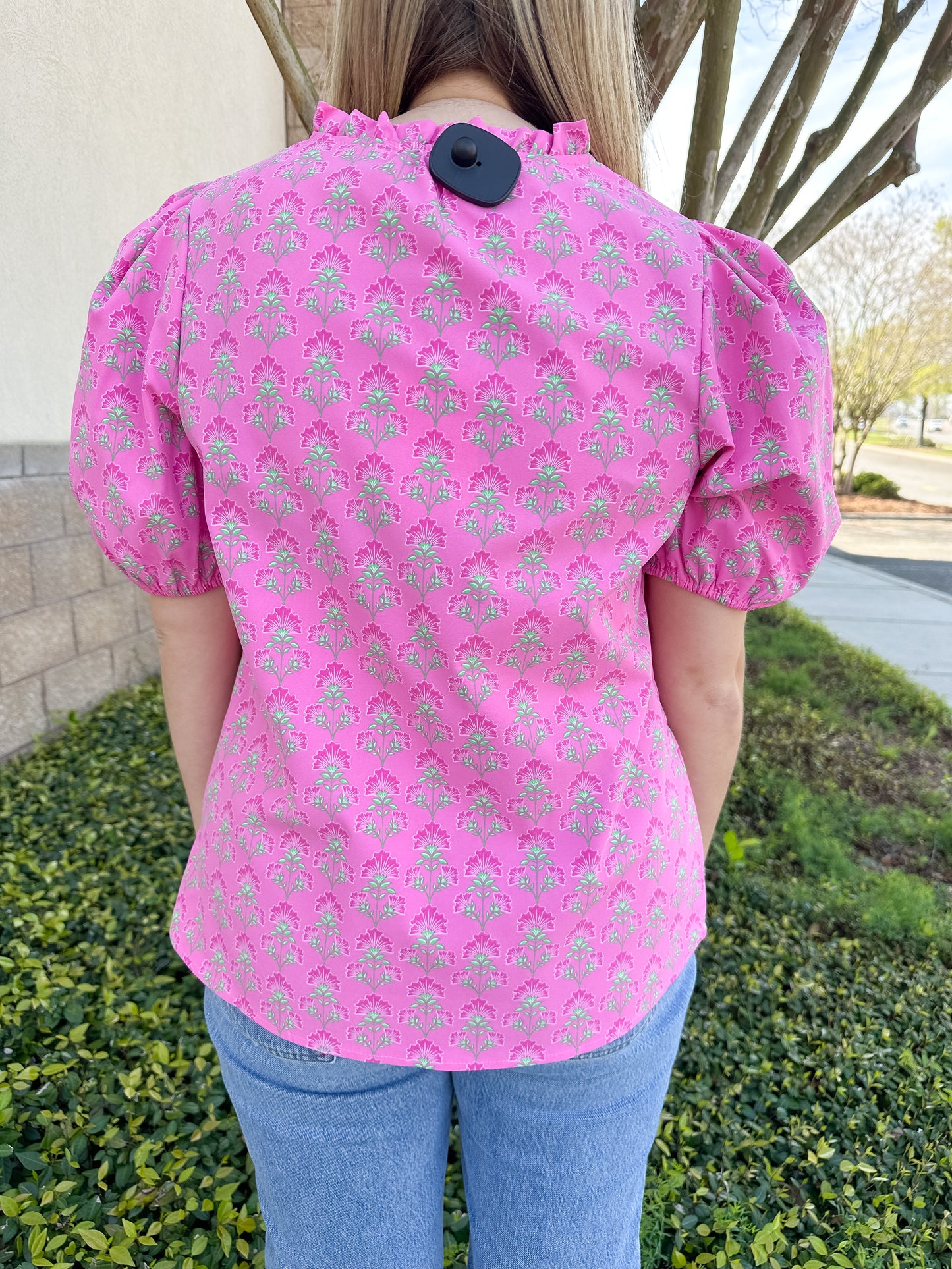 Lainey Top - Deco Lillies Fuchsia