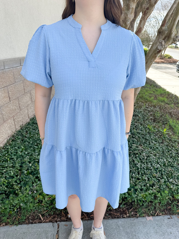 Kinsley Mini Dress - Light Blue Seersucker