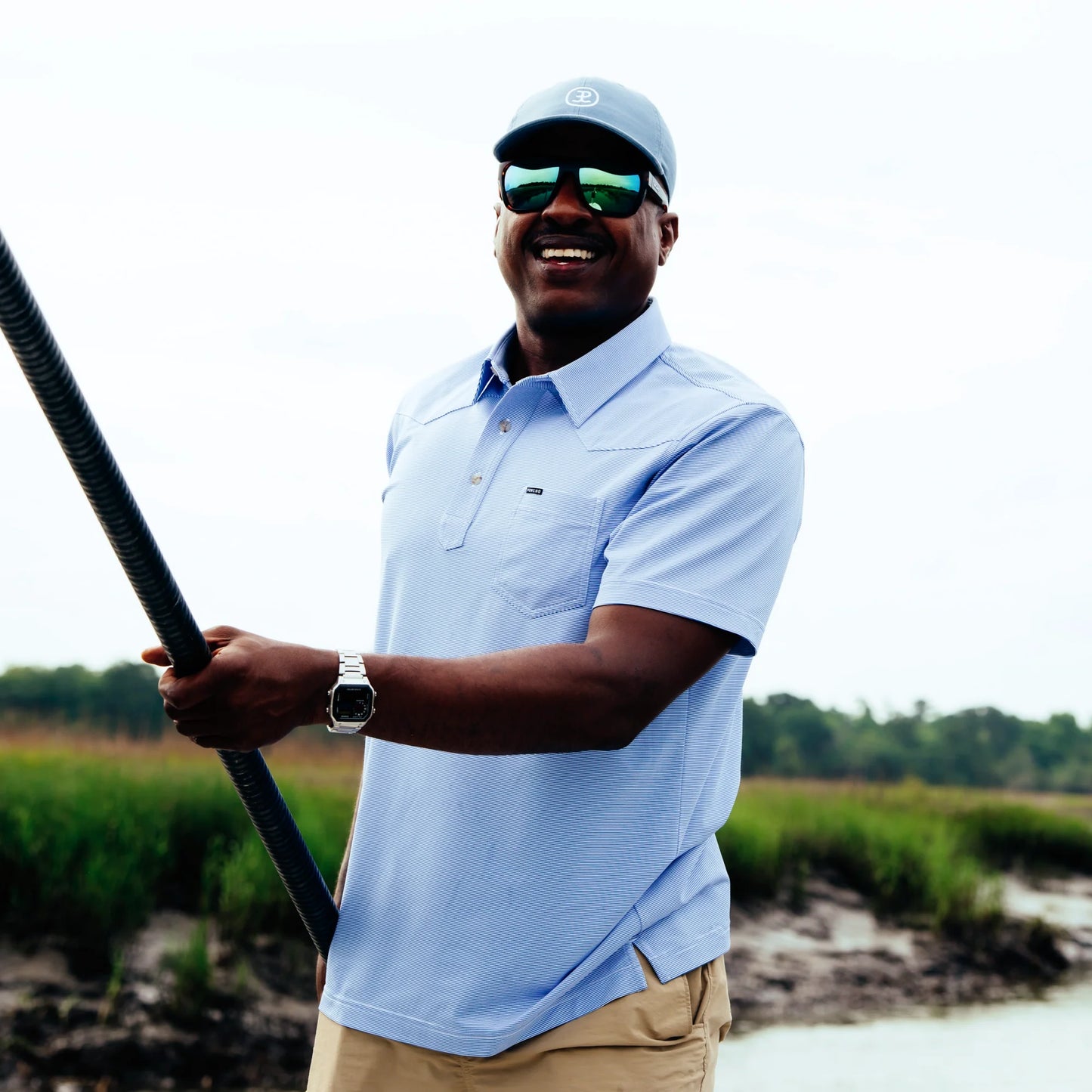 Poncho Men’s “The Haulover Inlet” Regular Performance Polo - True Blue & White Stripe