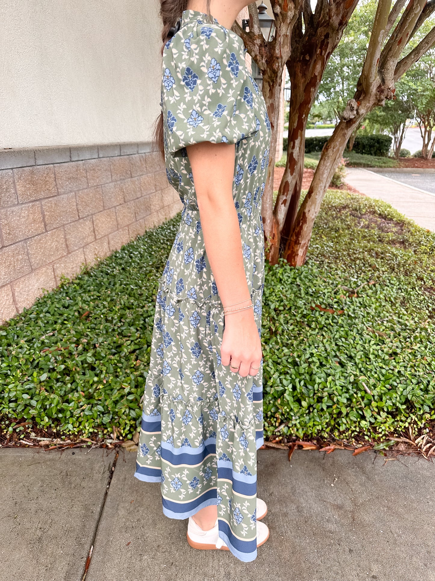 Lainey Midi Dress - Orchid Damask Olive