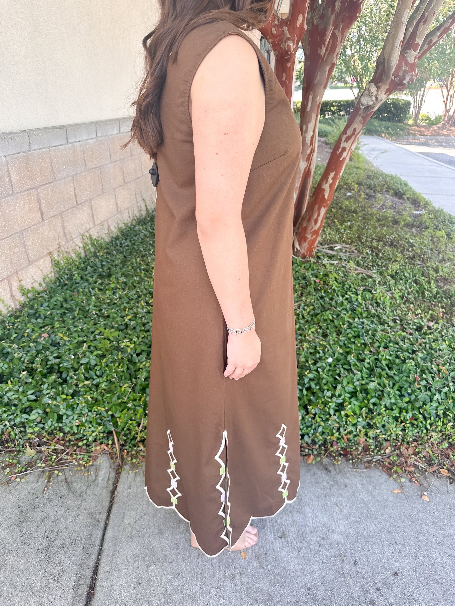 Edna Scallop Dress - Brown