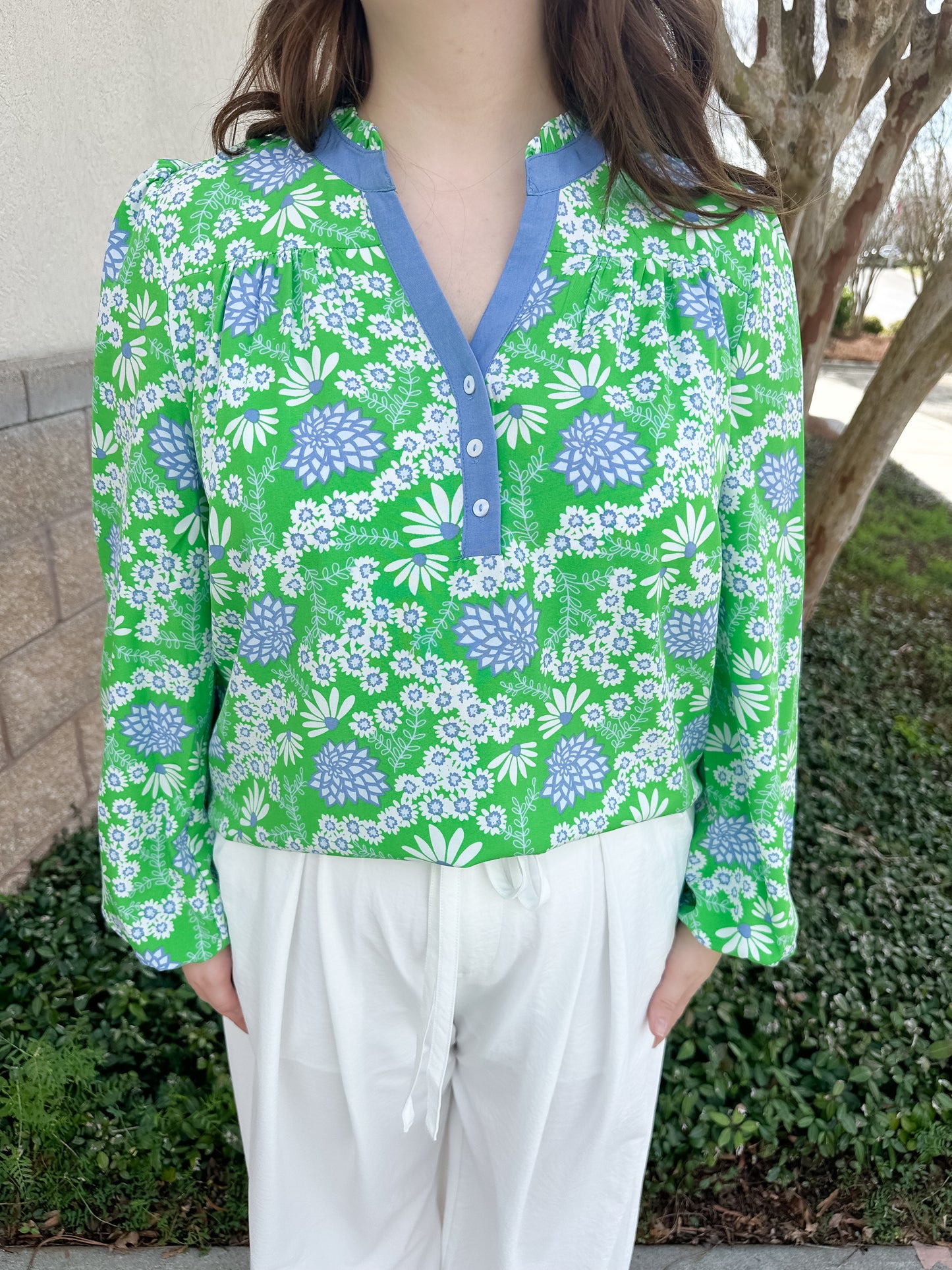 Gianna Top - Daisy Chain Green