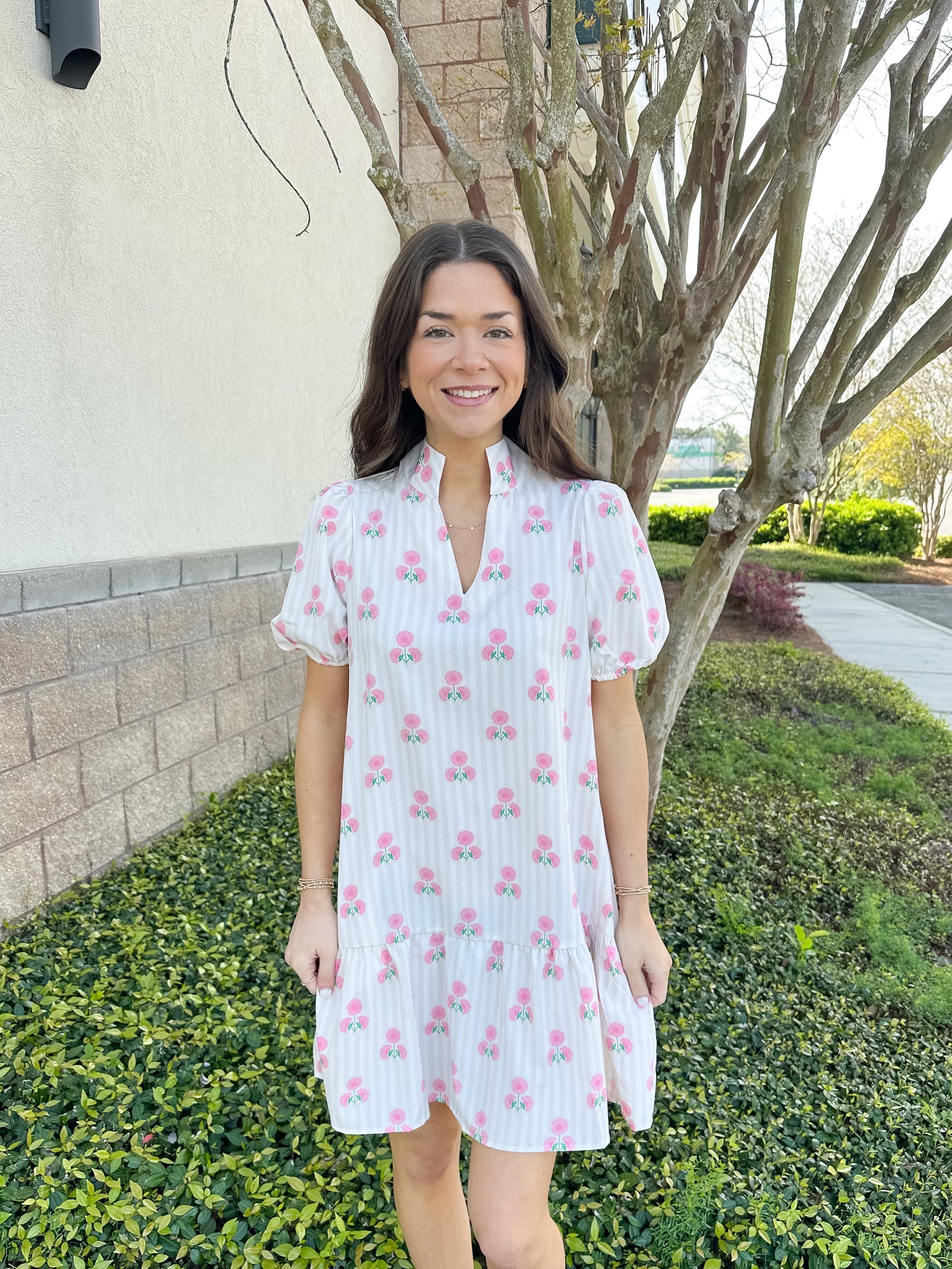 Nancy Dress - Sweetbriar Stripe Pink