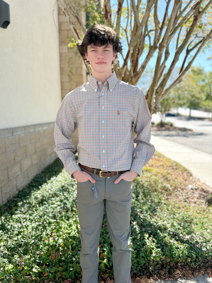 S. Casanova F25 Dusty Amber Check Button Down