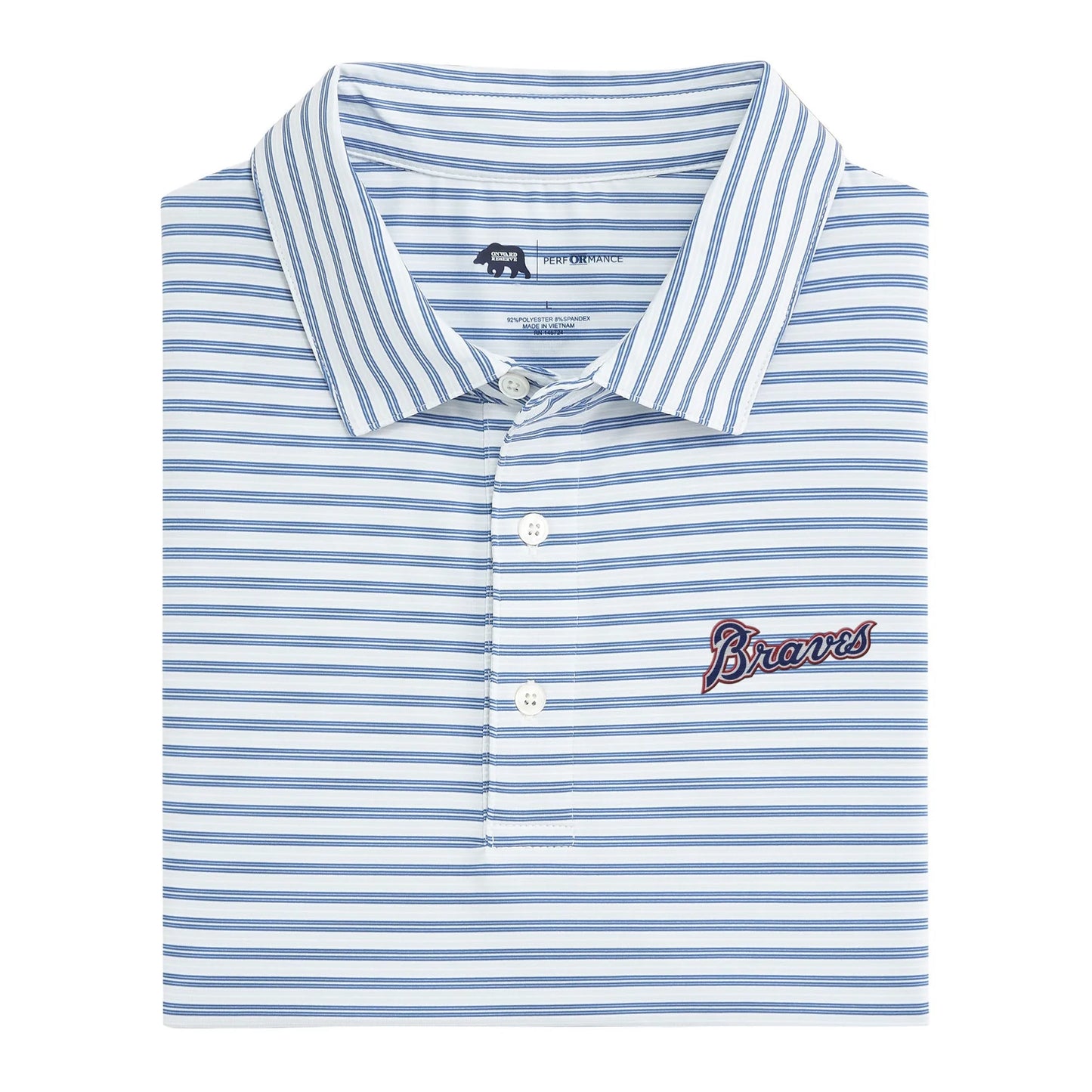 Onward Reserve Atlanta Braves Cooperstown Braves Script Wedge Stripe Performance Polo - Federal Blue