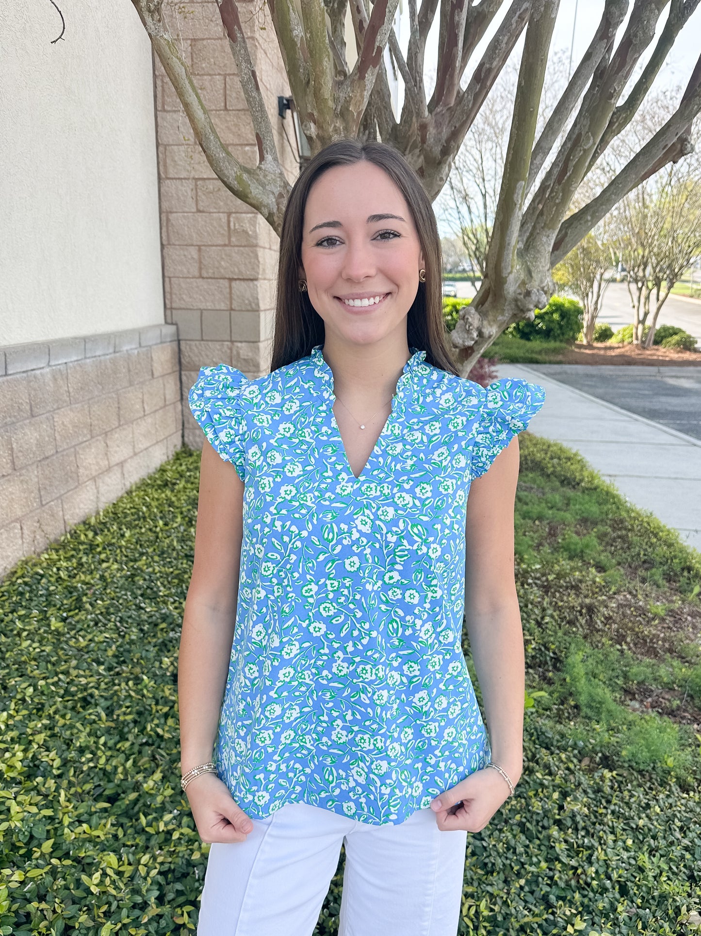Leigh Top - Meadow Line Blue