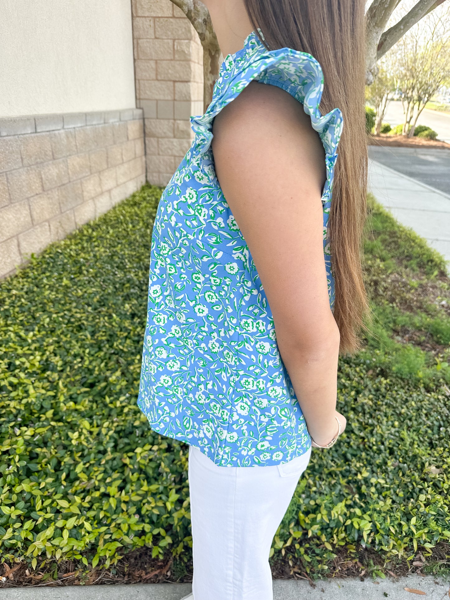 Leigh Top - Meadow Line Blue