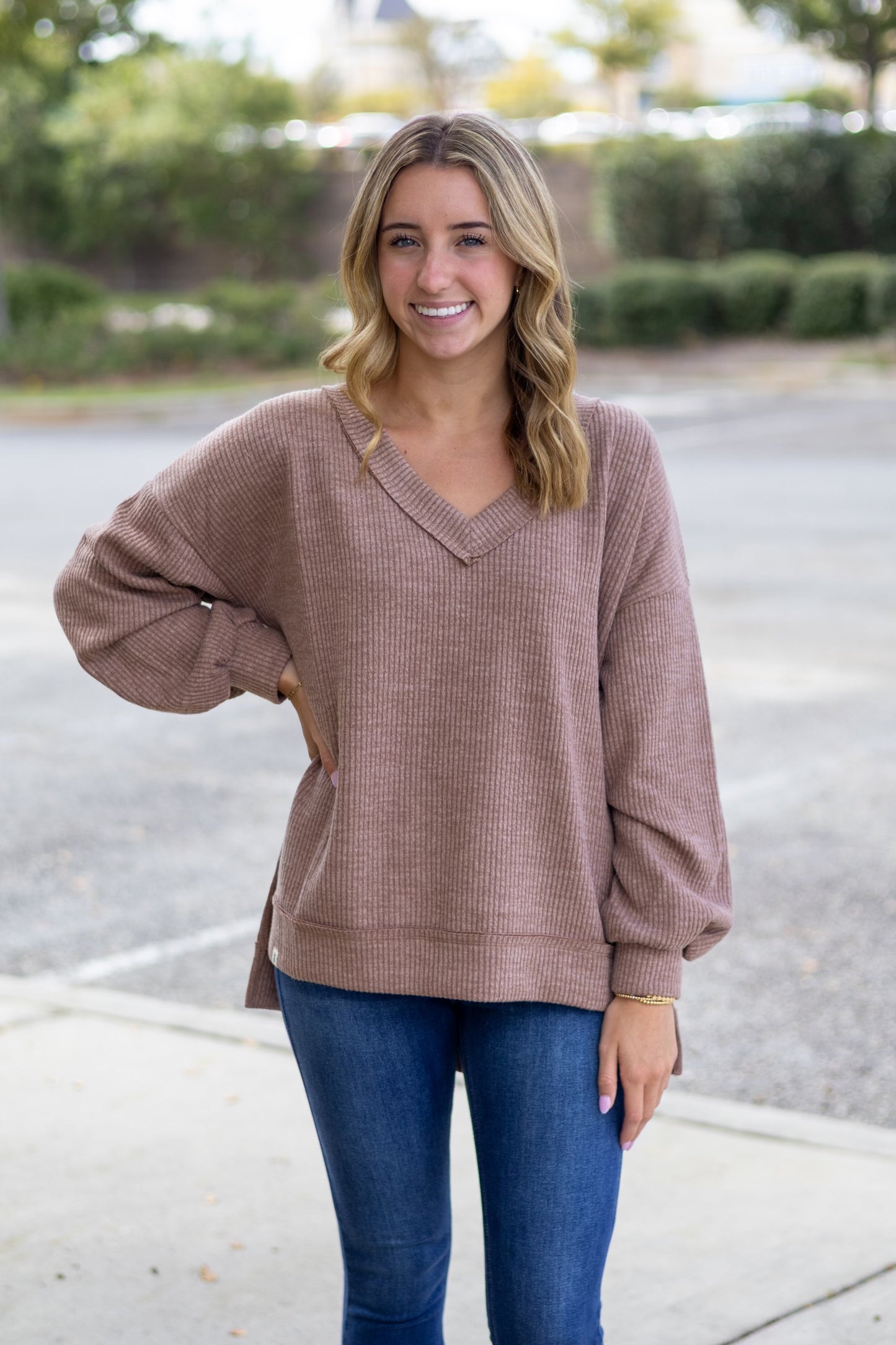 Knit V-Split Sweater