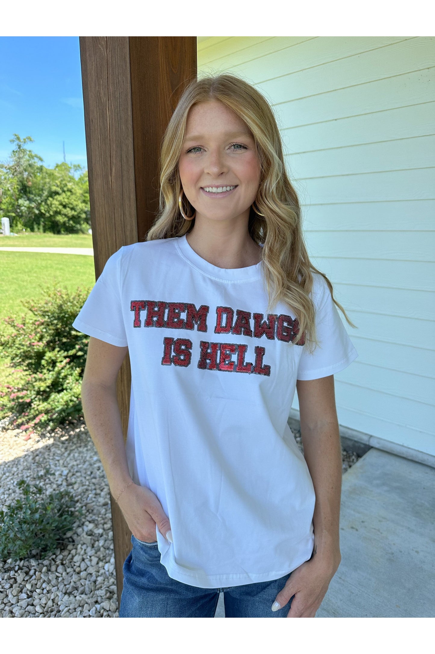 Them Dawgs is Hell Sequin Tee-White