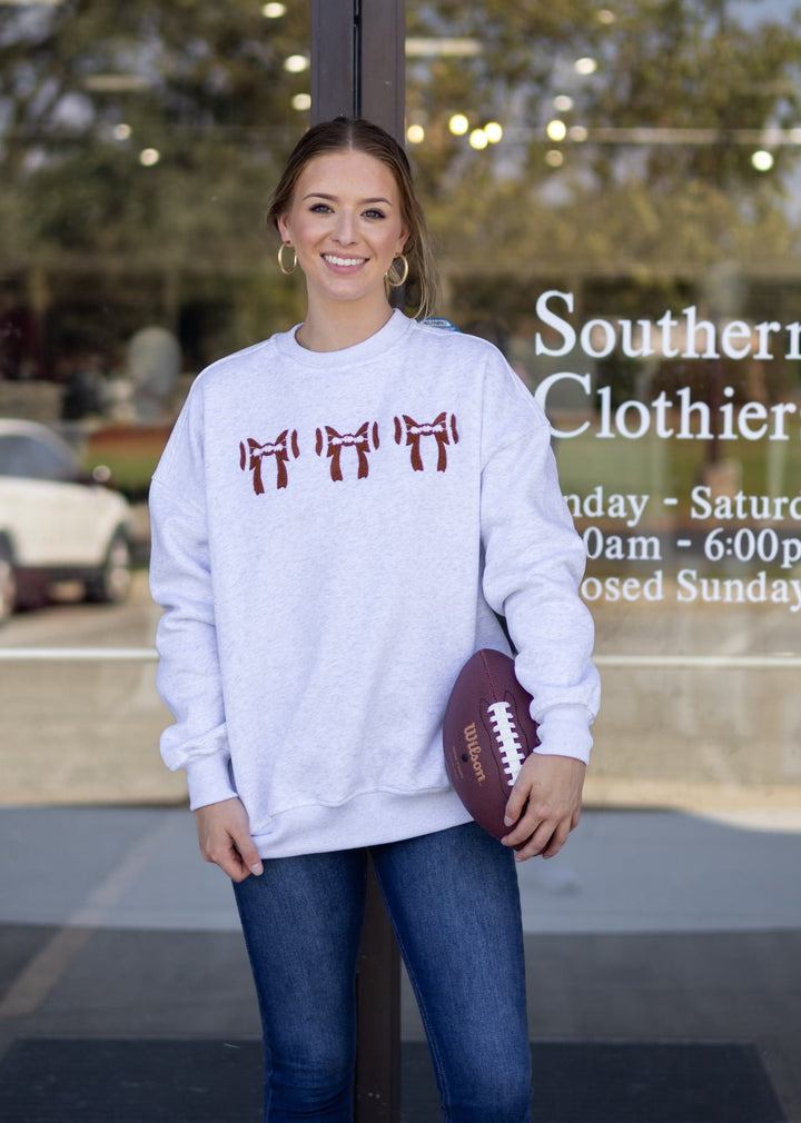 Football Bow Embroidered Sweatshirt