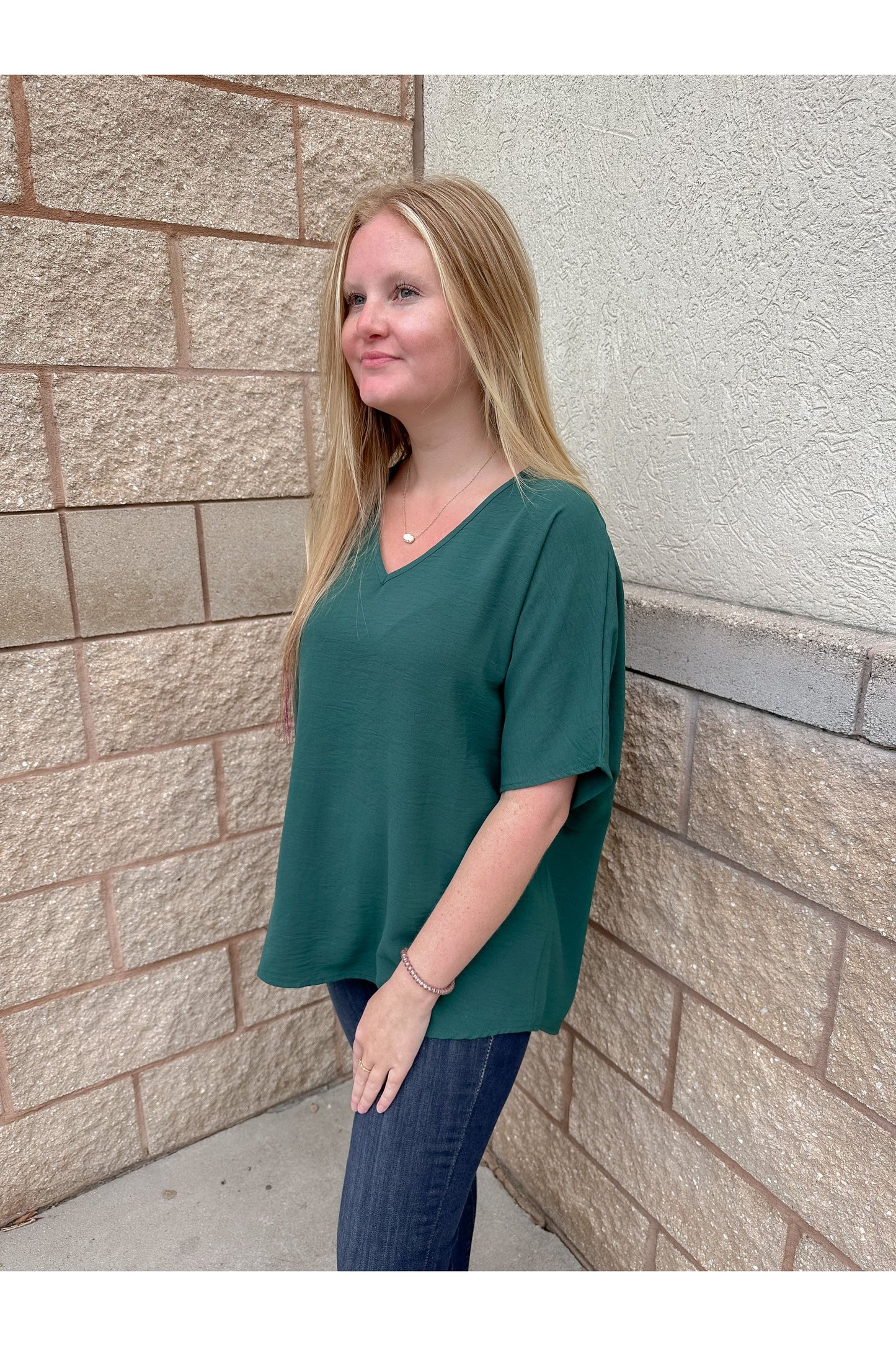 Best Basic V-Neck Blouse: Hunter Green