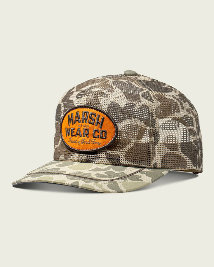 Marsh Wear Outpost Mech Trucker Hat - Khaki Mallard Camo