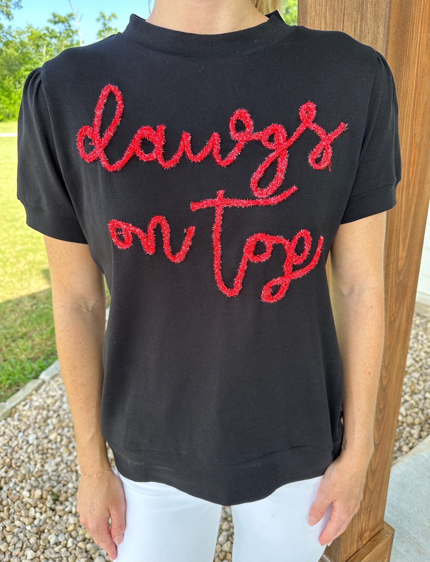 Dawgs on Top Glitter Script Shirt — Pecan Row