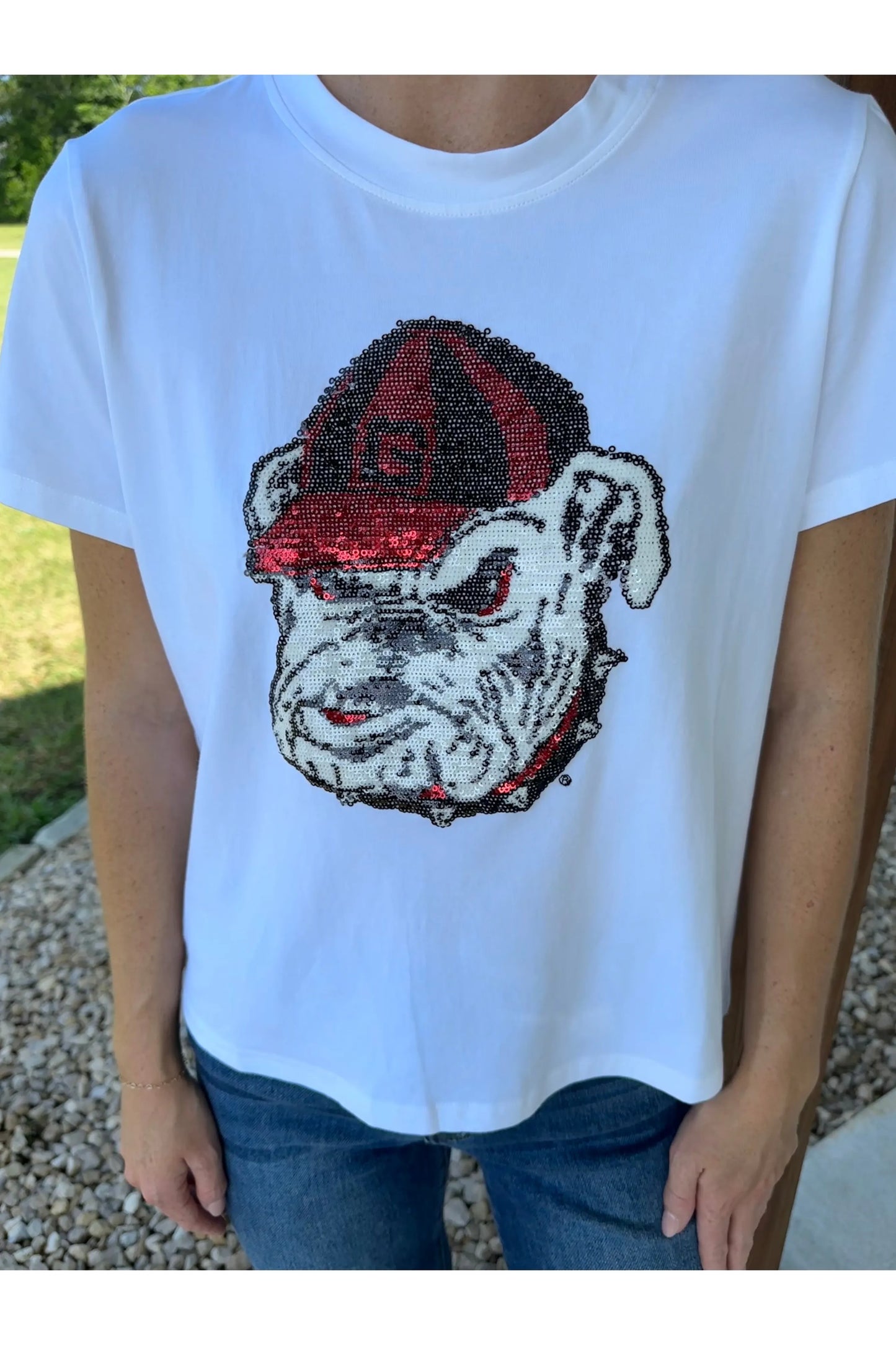 The Sequin Shirt, Georgia Bulldog (White)