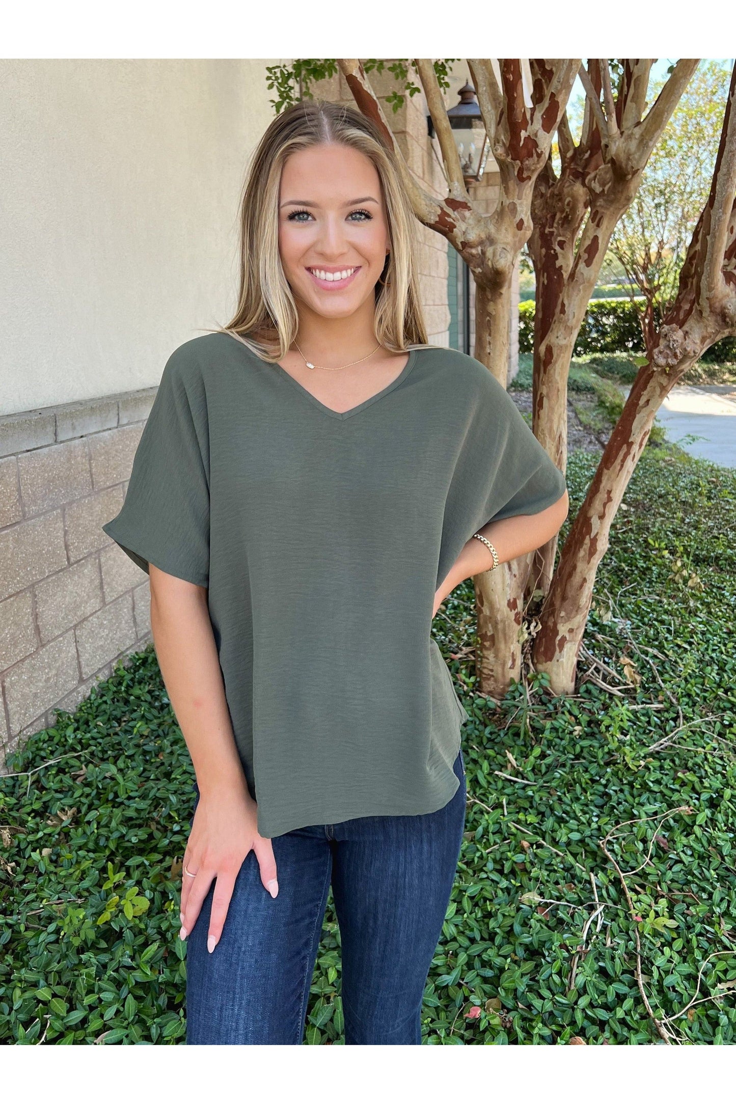 Best Basic Round Neck Blouse: Olive