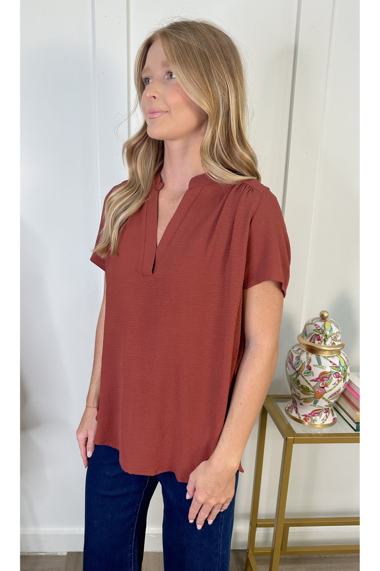 The Eliza Blouse: Red Brown