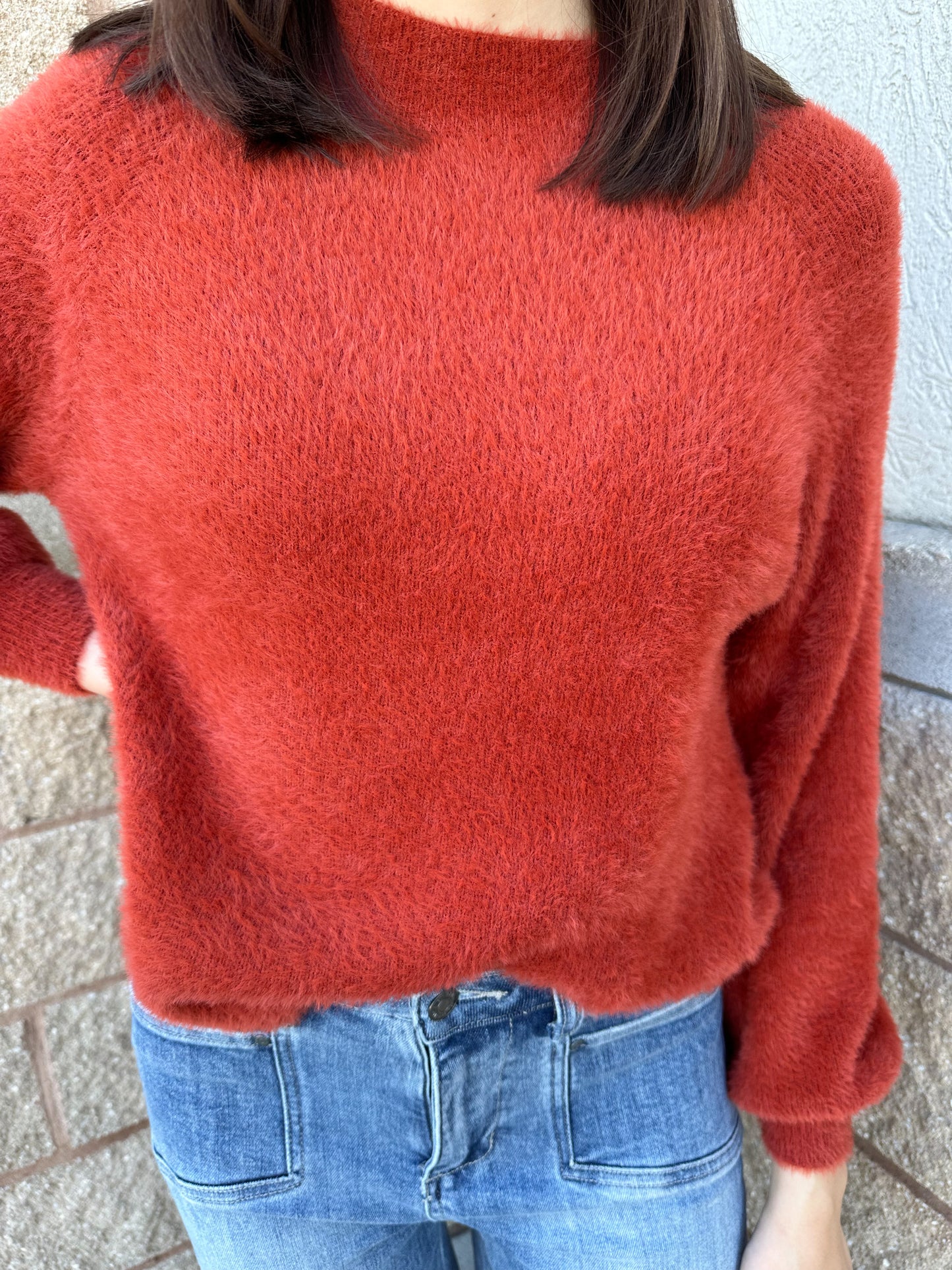 Feather Knit Mockneck Sweater Burnt Henna