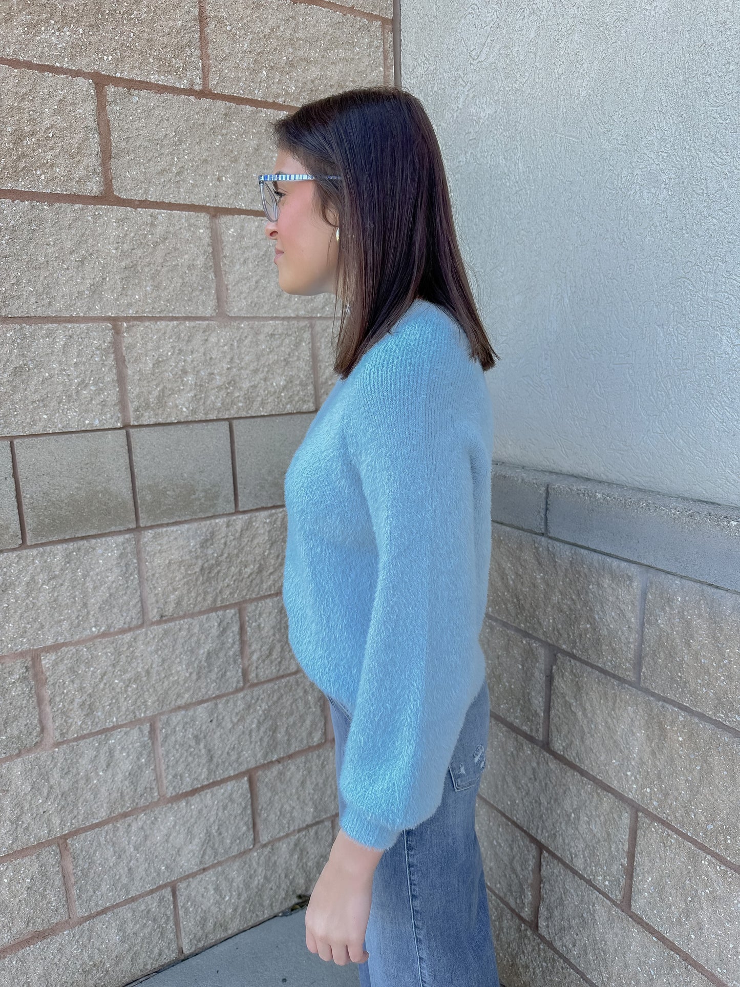 Feather Knit Mockneck Sweater Crystal Lake