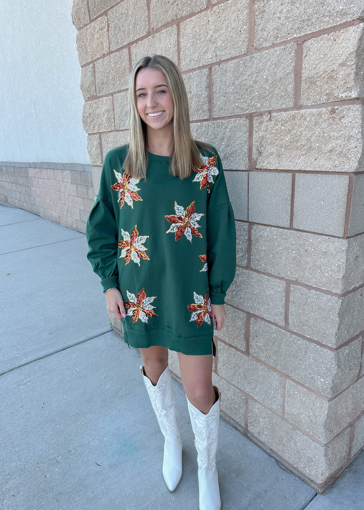 Poinsettia Sweatshirt Dress