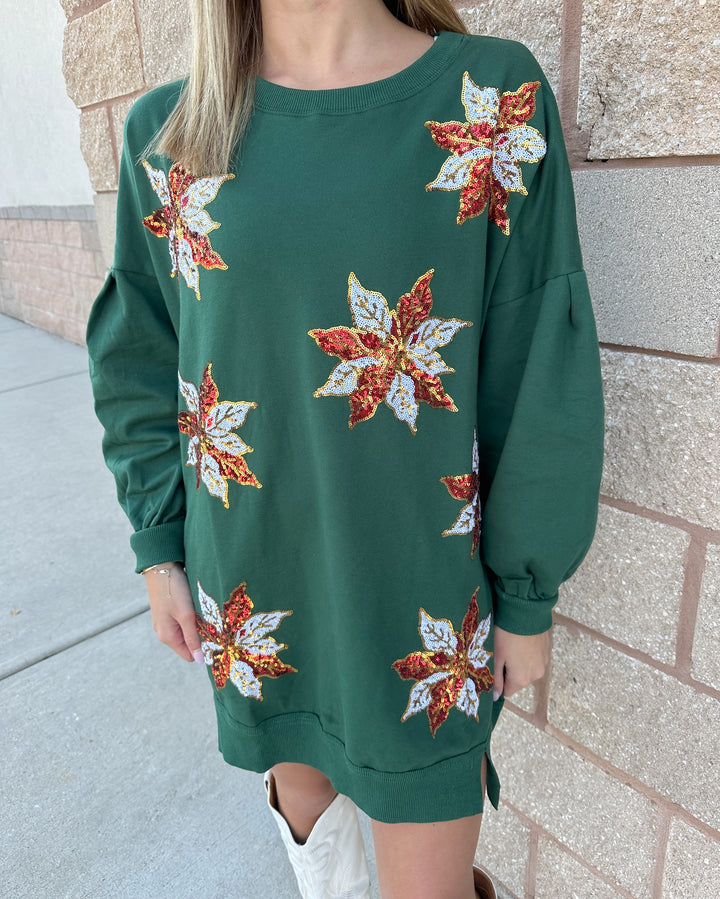 Poinsettia Sweatshirt Dress