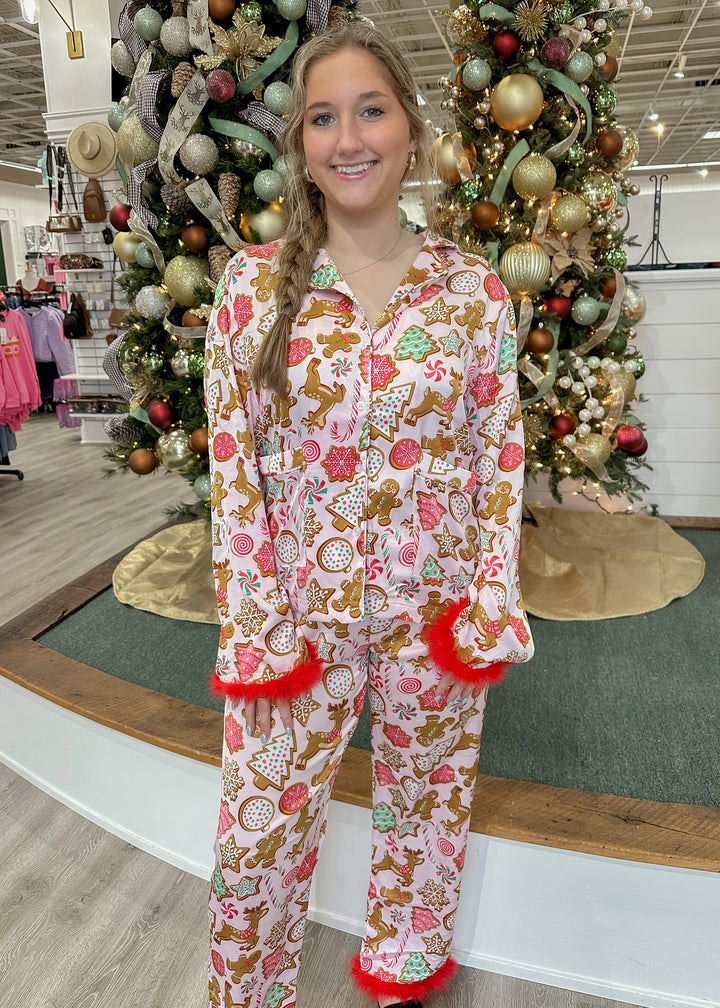 Simply Southern Pink Feather Holiday Cookie Pajamas