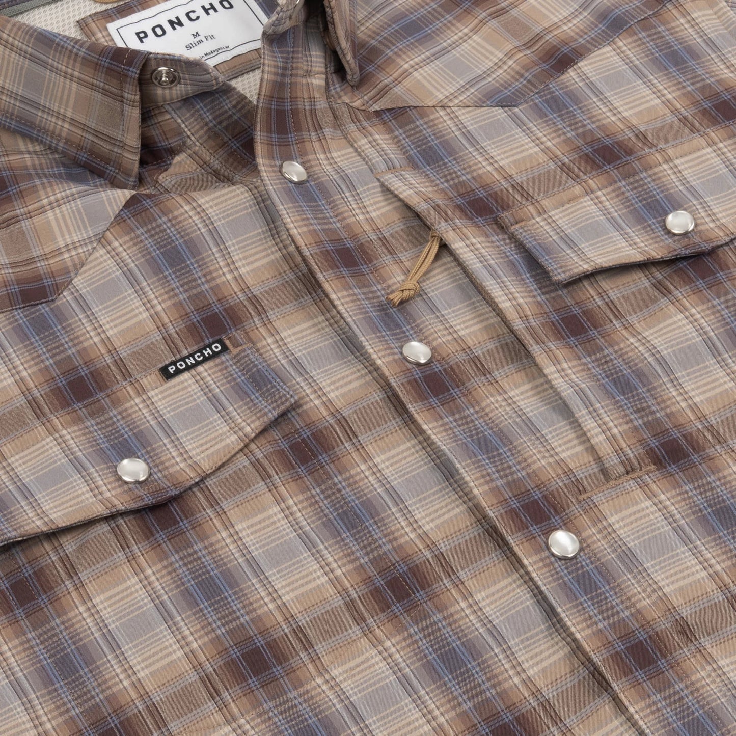 Poncho Men’s “The Muleshoe” Regular L/S Shirt - Brown & Blue Plaid