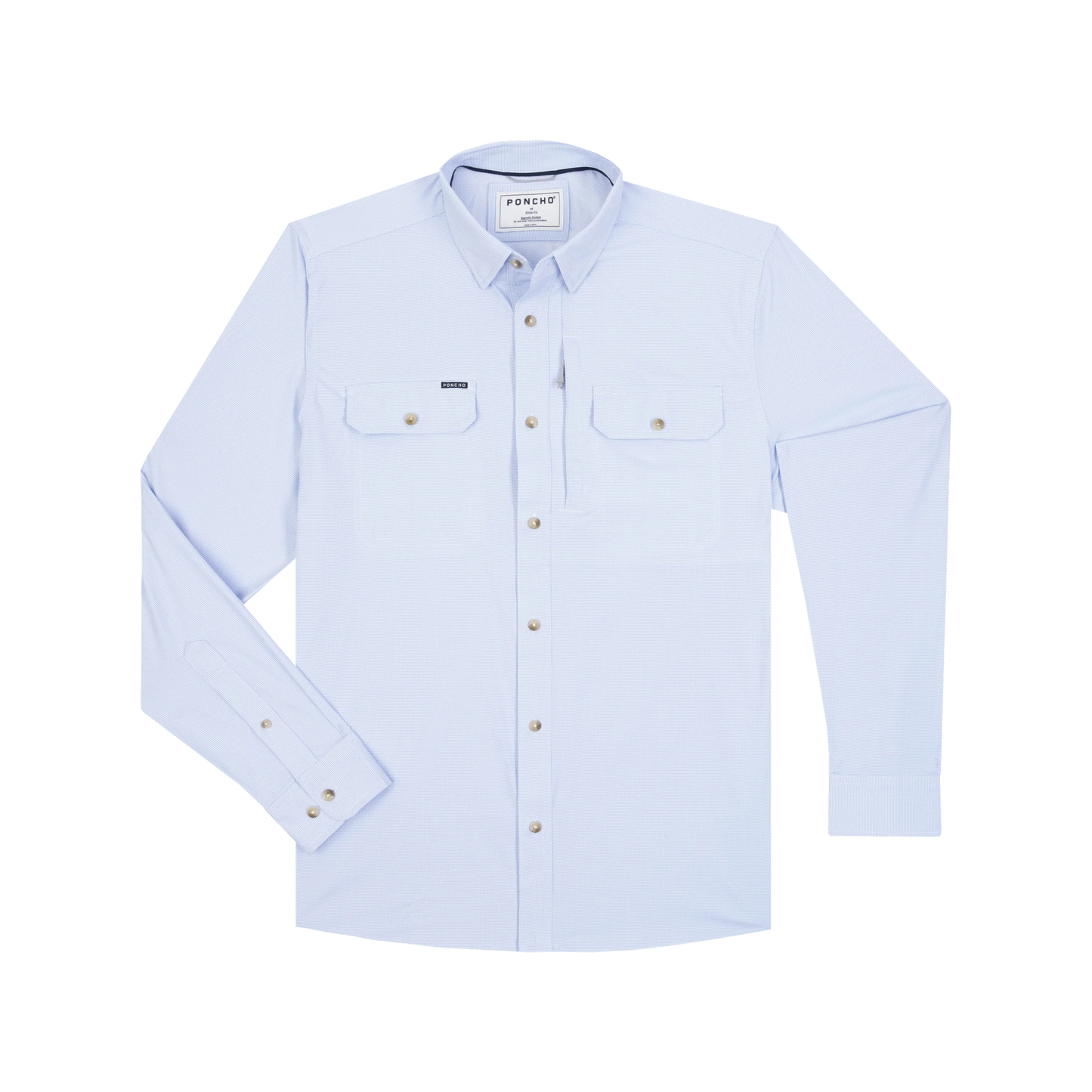 Poncho Men’s “The Bluefish” Regular L/S Shirt - Blue Micro-Check