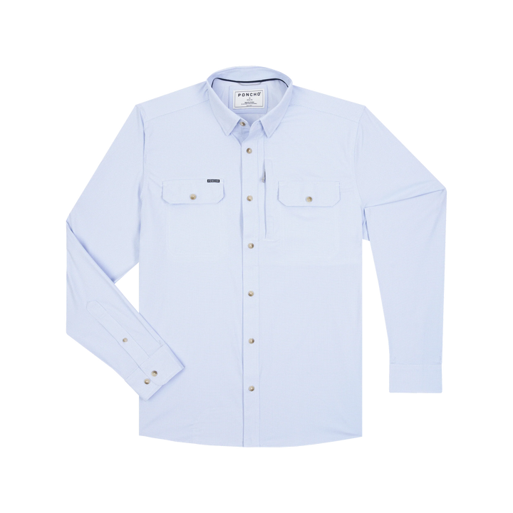 Poncho Men’s “The Bluefish” Regular L/S Shirt - Blue Micro-Check