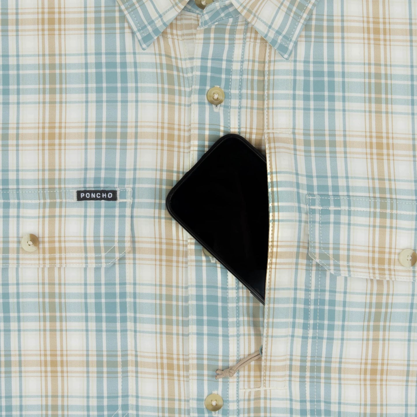 Poncho Men’s “The Nervous Water” Regular L/S Shirt - Brown & Green Plaid