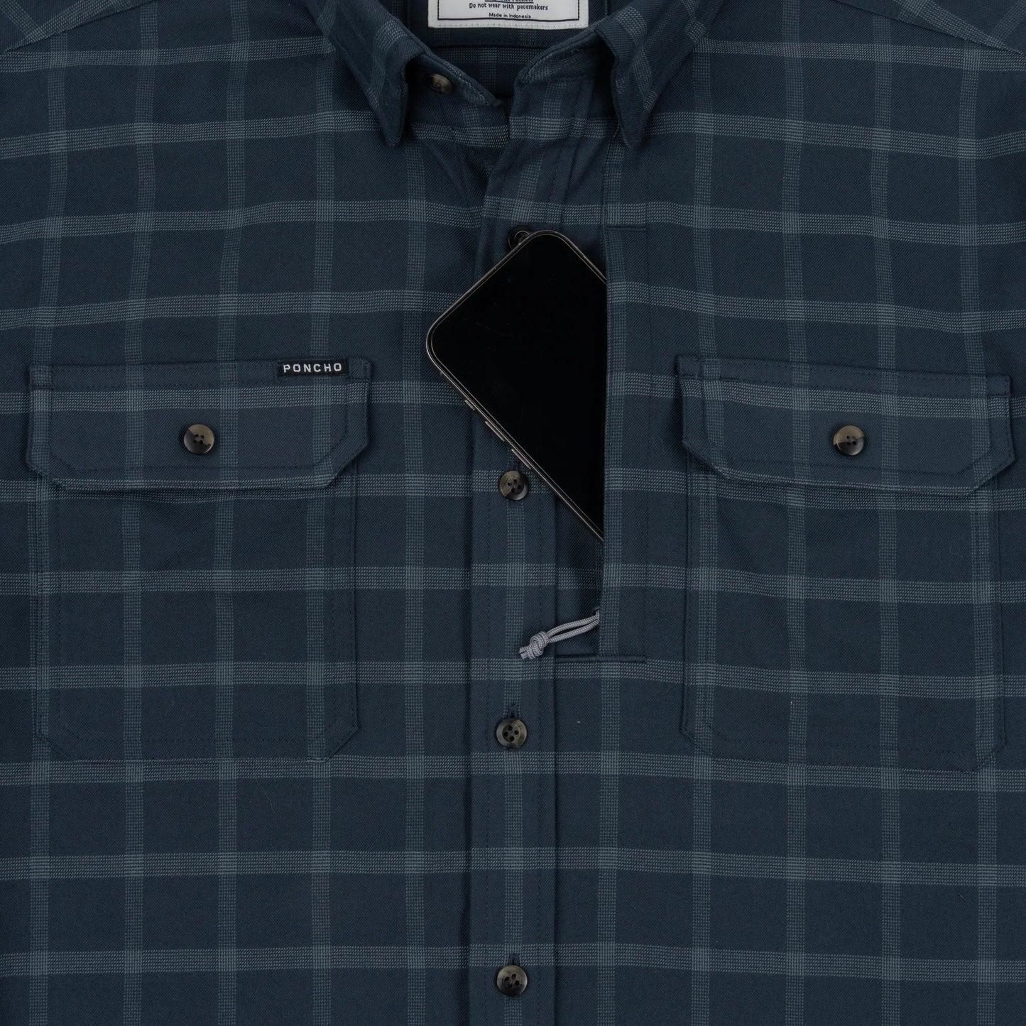 Poncho Men’s “The Doryman” Regular Performance Flannel - Dark Blue Slate Plaid