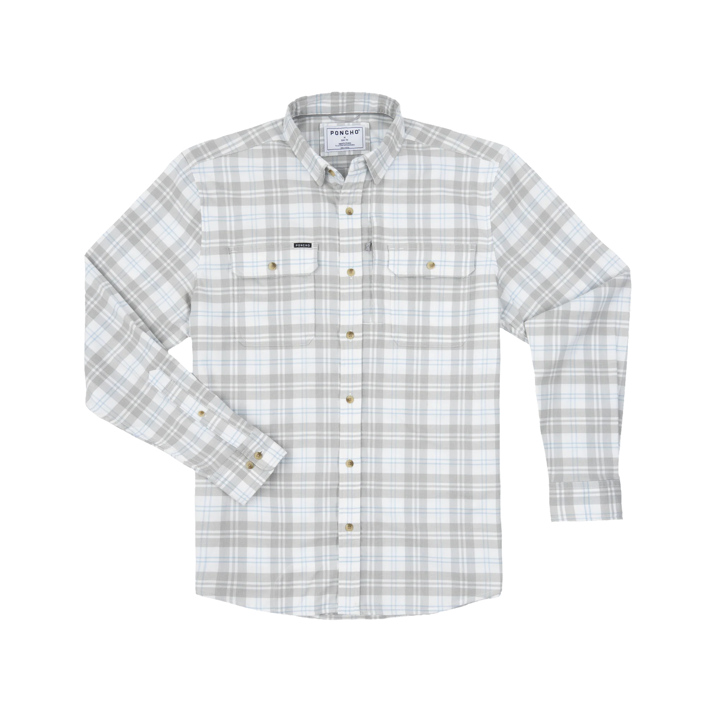 Poncho Men’s “The Snowcat” Slim Performance Flannel - White Plaid