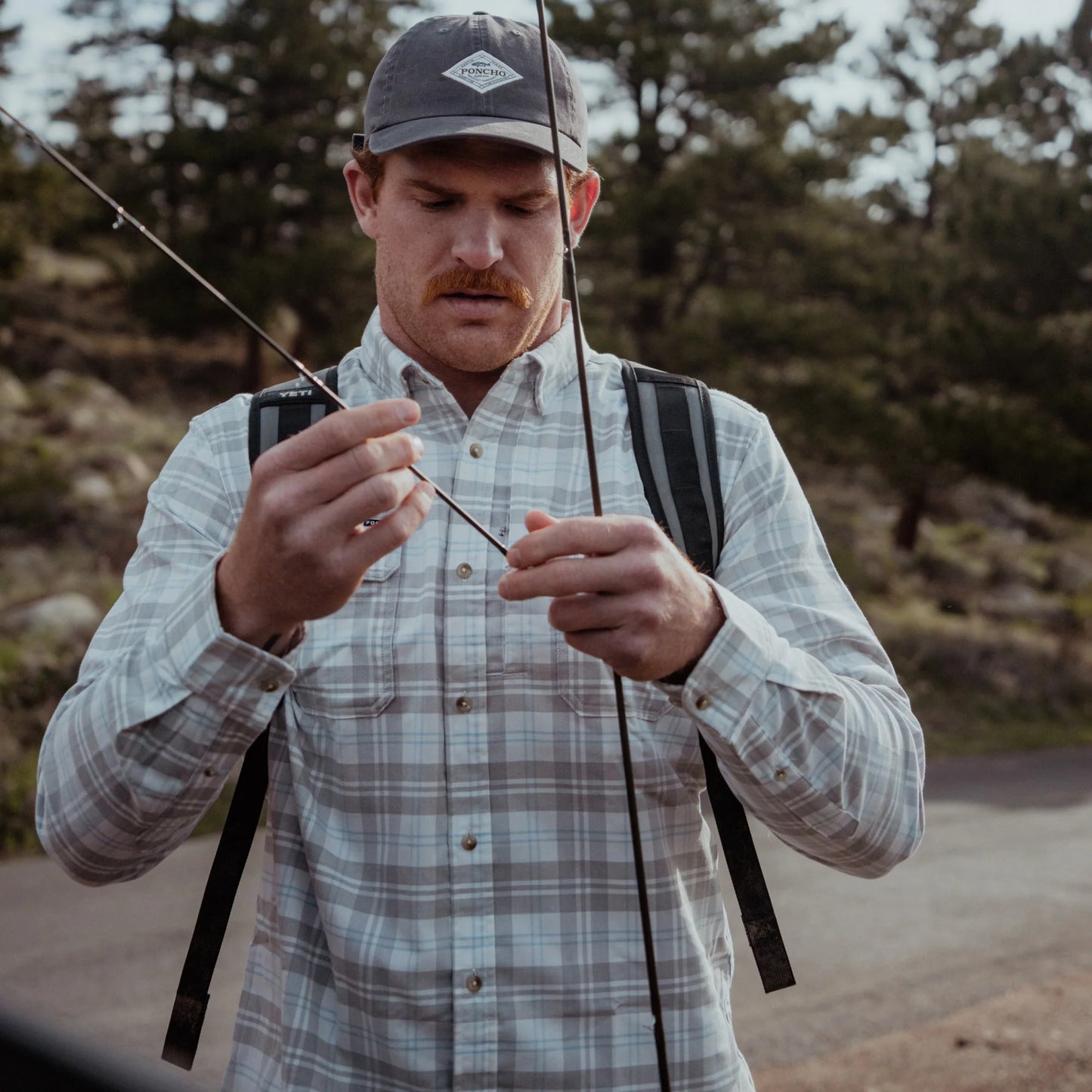 Poncho Men’s “The Snowcat” Slim Performance Flannel - White Plaid