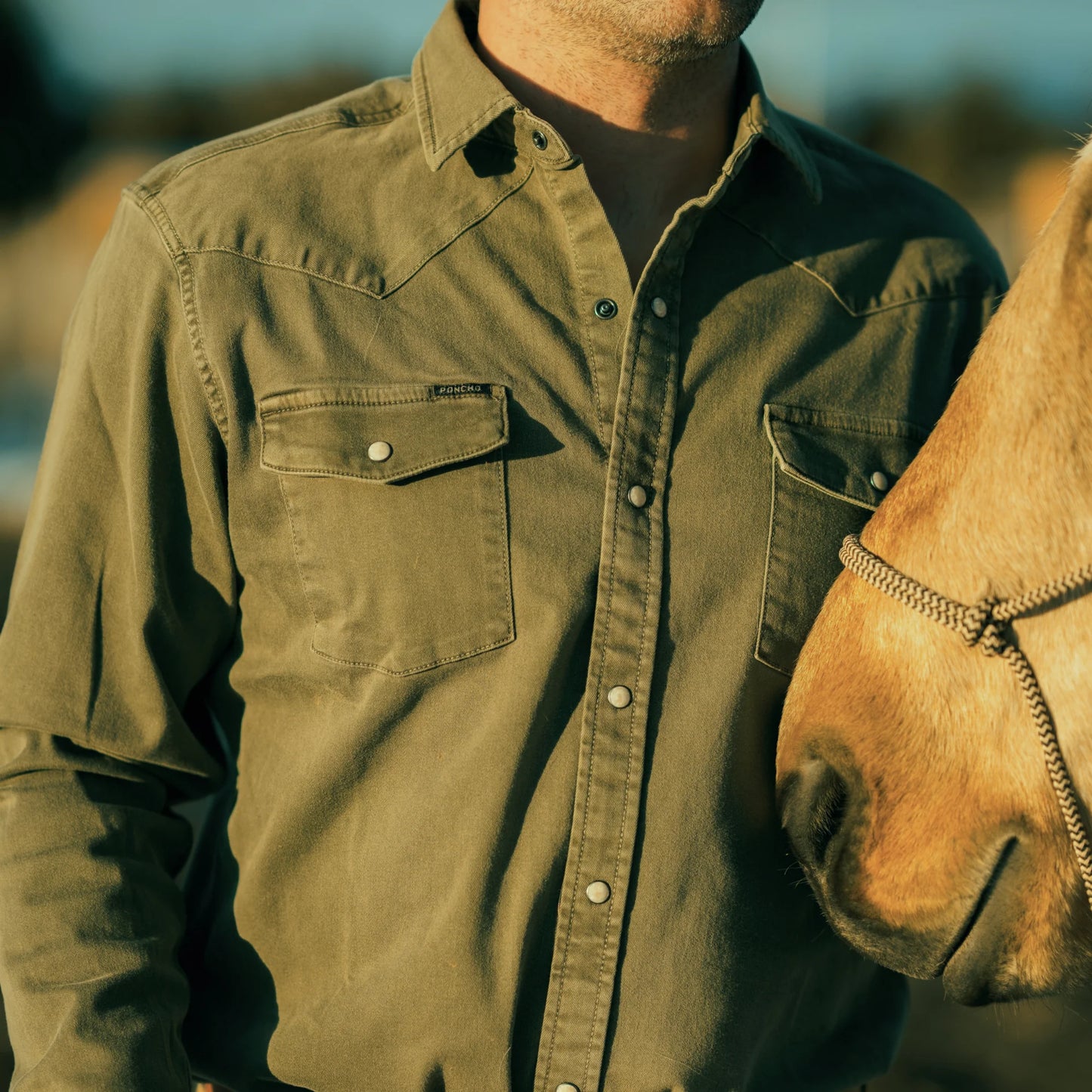 Poncho Men’s “The Hidalgo” Denim Regular Shirt - Faded Green