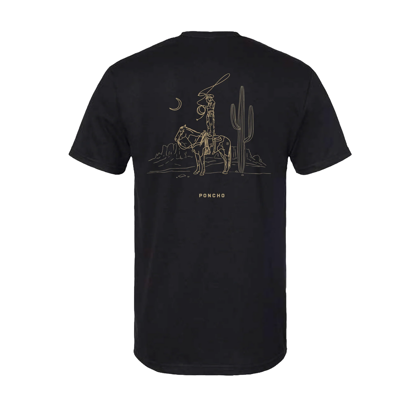 Poncho Men’s Cowboy Moon S/S T-Shirt - Black