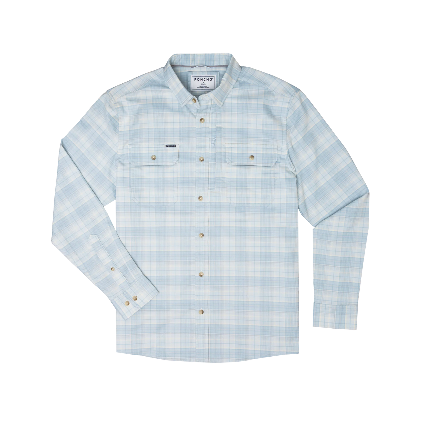Poncho Men’s “The Hilton Head” Slim Performance Flannel - Ice Blue Plaid